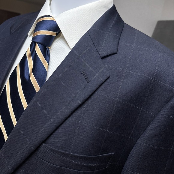 Tasso Ella Sport Coat 44L Blue Windowpane Barberis‎ Italian Wool Blazer Jacket